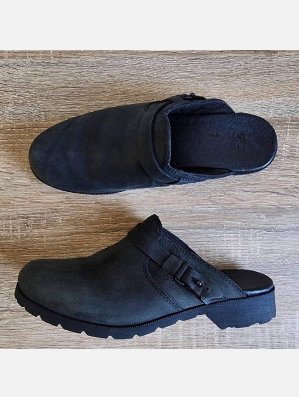 TEVA Black Leather De La Vina Slip On Mule Clog Women's 7